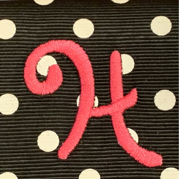 Letter H Initial Hot Pink Embroider Black White Polka Dot Hard Case Card Wallet - Picture 2 of 5